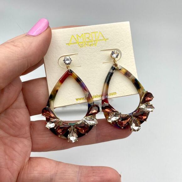 Amrita Singh Lucite Crystal Drop Statement Earrings - Picture 3 of 6